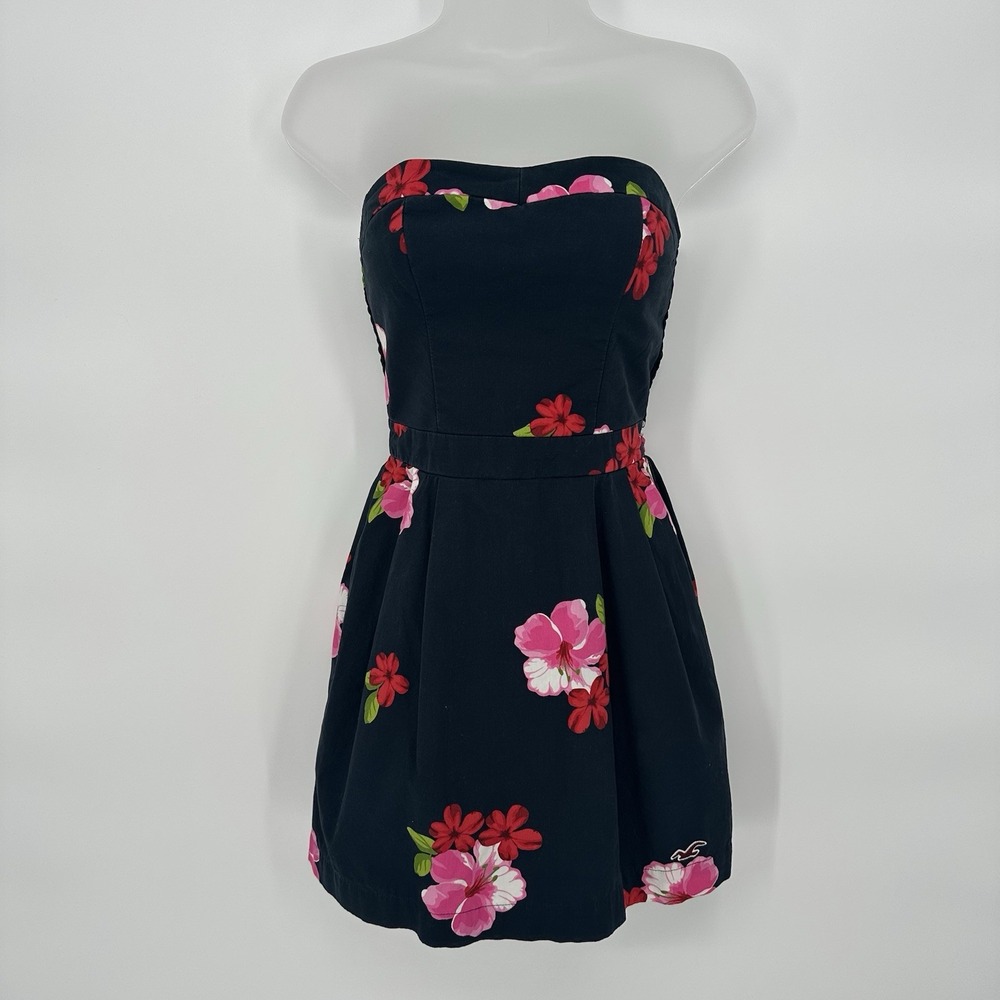 VTG Y2K Hollister‎ S Strapless Babydoll Floral Smocked 100% Cotton Mini Dress